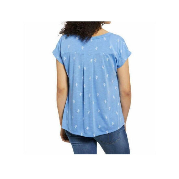 Izod Womens Top XXL Blue Cactus Printed Tee T-Shirt Cap Sleeve Twist Hem Tunic - Picture 2 of 13